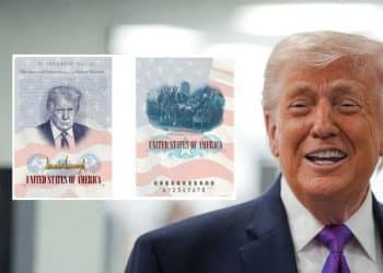 Donald Trump and images of the passports with Trump's face on them