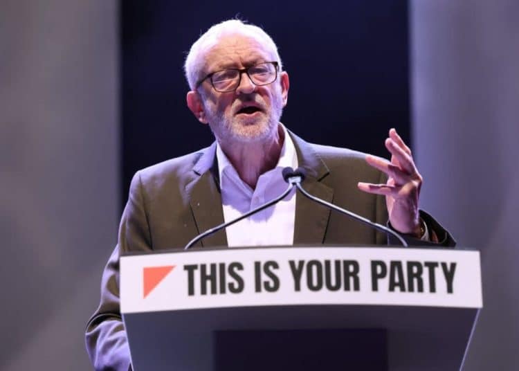 Jeremy Corbyn at podium saying This Is Your Party