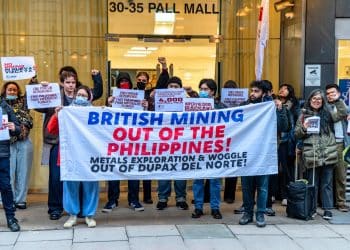 Philippine campaigners outside the London HQ of Metals Exploration