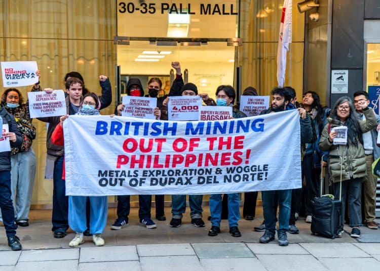 Philippine campaigners outside the London HQ of Metals Exploration