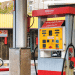 Colourful Gilbarco petrol pumps in empty gas station in Iran
