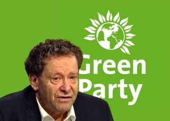 Composite image showing Jewish anti-Zionist Tony Greenstein and the Green Party logo