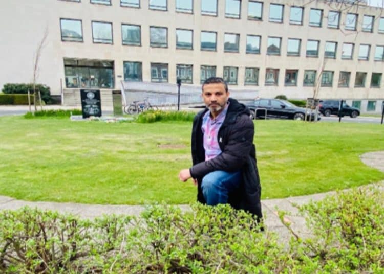 Councillor Habib Rahman at Newcastle Civic Centre. Memorial stone in Peace Garden.