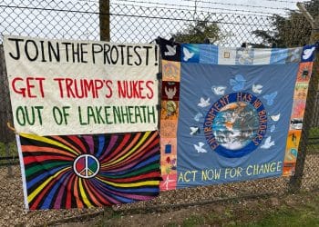 Peace banners on the fence at RAF Lakenheath