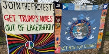 Peace banners on the fence at RAF Lakenheath