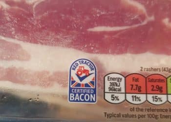 Red Tractor mark on packet of bacon Animal welfare labelling