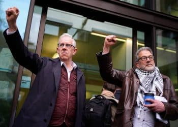 Chris Nineham and Ben Jamal CAAT speaks in support of convicted protest organisers