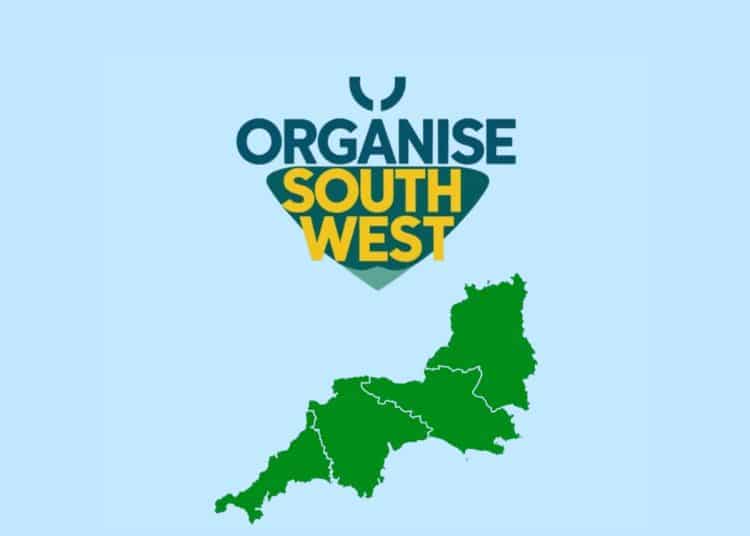 Logo for Organise South West with name and map image