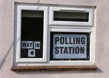 Polling Station sign in church Hall window TUSC candidates Your Party elections