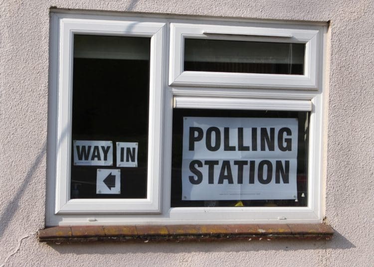 Polling Station sign in church Hall window TUSC candidates Your Party elections