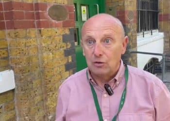 Video still of RMT regional organiser John Parsons speaking about outsourced cleaners on Southeastern trains