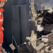 Rafi Niya synagogue in Tehran, Iran. A main photo is a screenshot of a video showing emergency workers wearing high-vis overalls standing on rubble. An inset photo shows books and paper, religious texts, on top of rubble.