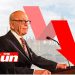 Rupert Murdoch and an arrow pointing downwards, The Sun