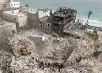 A photo of wreckage as a result of Israel attacking Lebanon. Taken from NBC's YouTube video