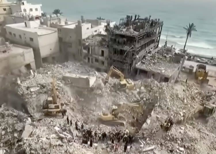 A photo of wreckage as a result of Israel attacking Lebanon. Taken from NBC's YouTube video