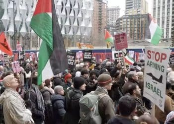 Iranians gather outside Downing Street protesting Iran War