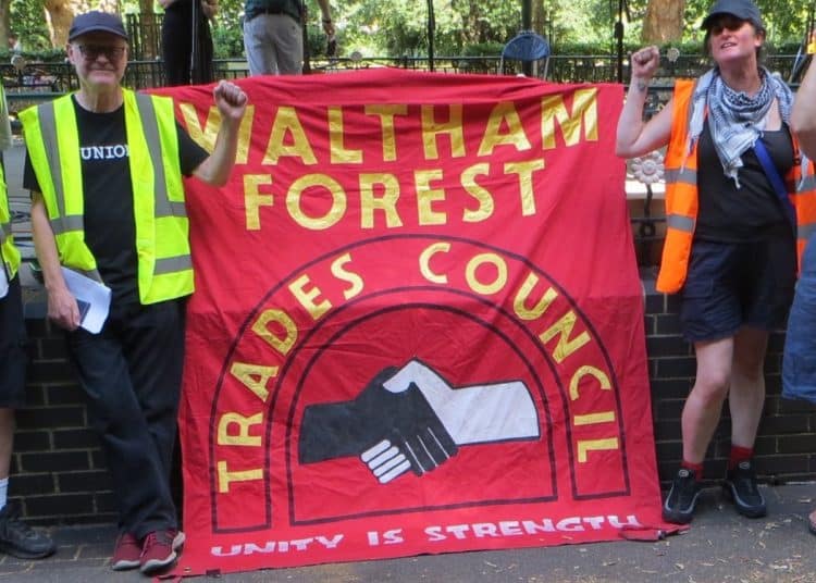 Waltham Forest Trades Council banner and supporters. Workers' Memorial Day