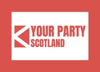 Your Party Scotland logo on white a red background