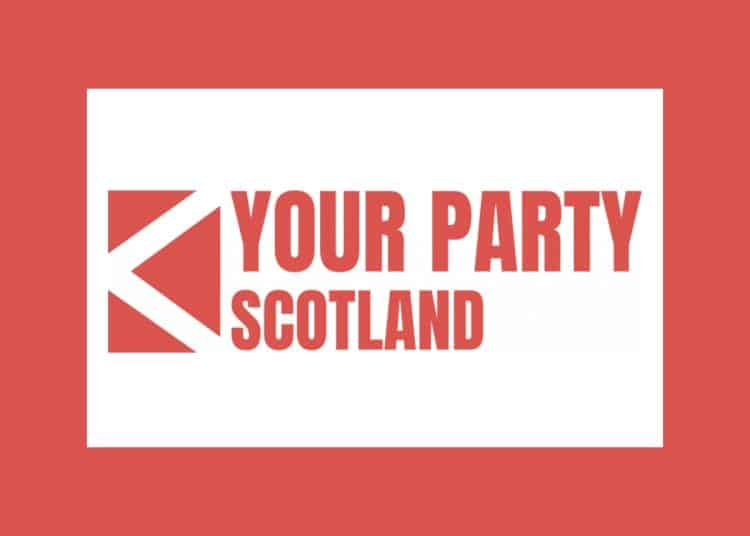 Your Party Scotland logo on white a red background