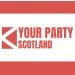 Your Party Scotland logo on white a red background