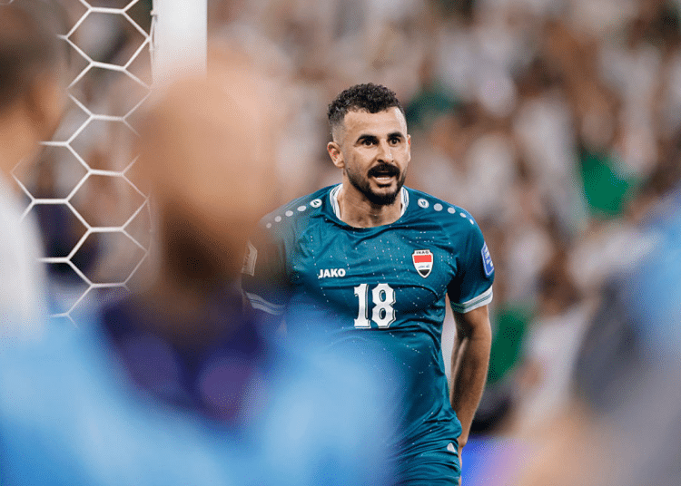 GUADALUPE, MEXICO - MARCH 31: Aymen Hussein of Iraq reacts during the FIFA World Cup 2026 Play-Off tournament final match between Iraq and Bolivia at Estadio Monterrey on March 31, 2026 in Guadalupe, Mexico.