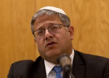 Ben-Gvir speaks at a microphone