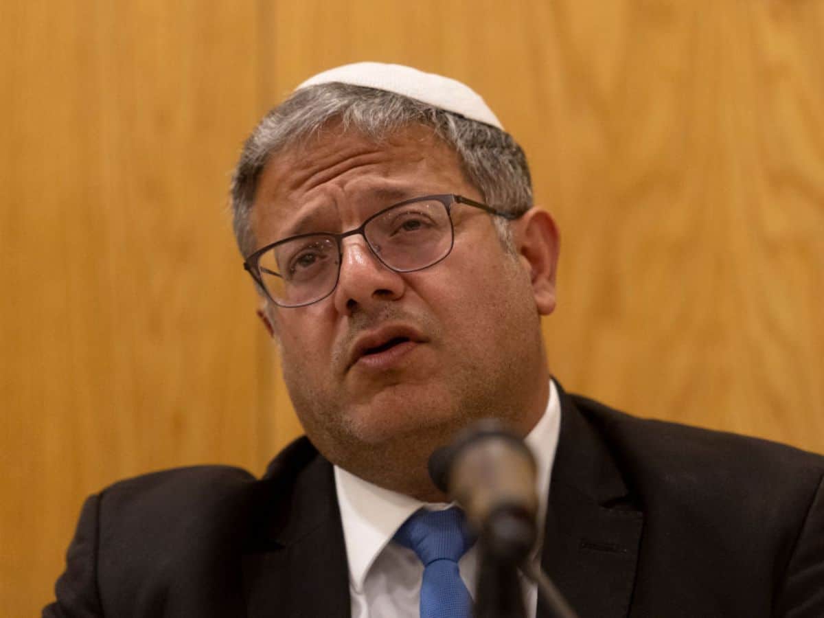 Ben-Gvir speaks at a microphone