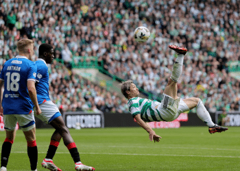 Celtic’s Daizen Maeda scores an outrageous overhead kick