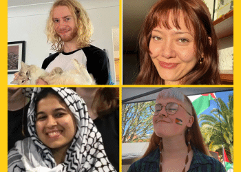 Charlotte Head, Samuel Corner (top row) Leona Kamio and Fatema Rajwani (bottom row) are the remaining Filton 24 anti-genocide activists waiting for retrial