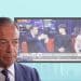 Nigel Farage in front of an image of a Reform activist on GB News