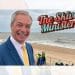 Nigel Farage at the beach in front of text which reads 'The Skive Minister'