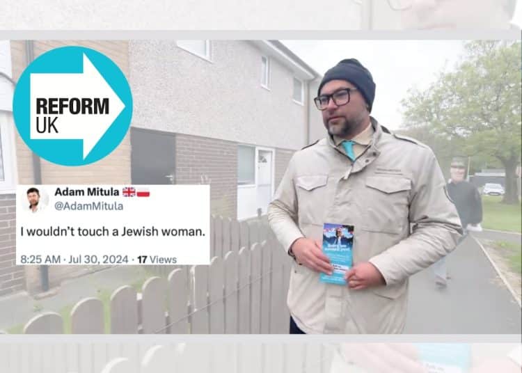 Adam Mitula, of Reform, outside campaigning in Makerfield
