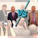 Nigel Farage and Rupert Lowe with a VS symbol between them