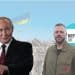 Reform candidate Robert Kenyon and Vladimir Putin in front of Ukrainian rubble