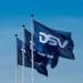 Flags with the logo of logistics company DSV