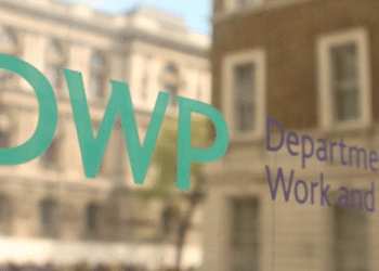 DWP logo on glass