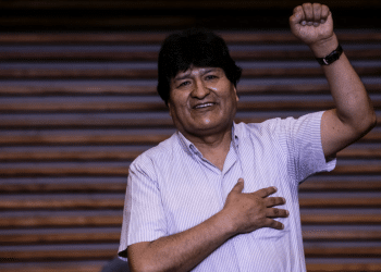 Former Bolivia President Evo Morales gestures during a press conference as he expresses his gratitude to the Argentine government and population for having received him as a political exiled at Hotel Quagliaro on November 7, 2020 in Buenos Aires, Argentina. Morales announced he will start traveling to La Quiaca, Jujuy where he will cross the Argentine-Bolivian border on November 11.
