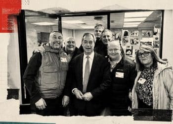 Reform leader Nigel Farage with a group of far-right activists