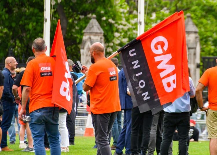 GMB members with flags GMB branch secretaries