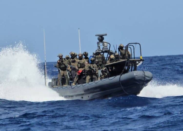 Israeli Occupation Forces fast boat participating in abduction of Global Sumud Flotilla