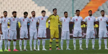 Iranian Players poses for one minute silent during FIFA World Cup Qualifier match between Iran v Cambodia at Azadi Stadium on October 10, 2019 in Tehran, Iran.
