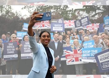 Kemi Badenoch in front of Tory supporters