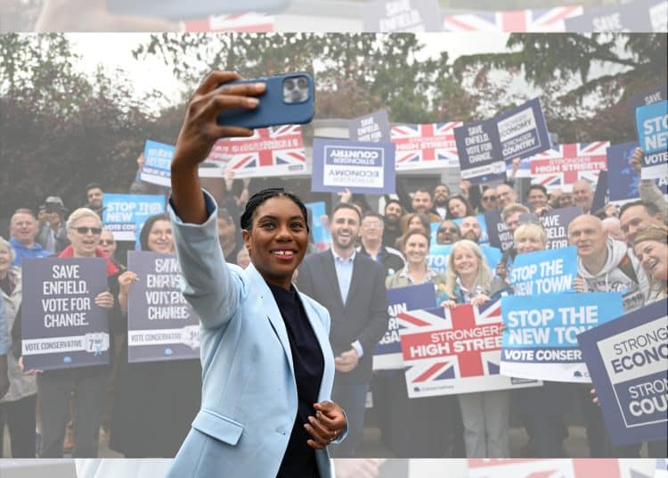 Kemi Badenoch in front of Tory supporters