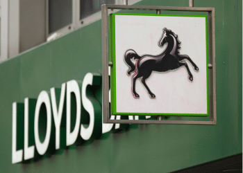 A general view of the exterior of a branch of the Lloyds bank chain on January 29, 2025 in London, England.
