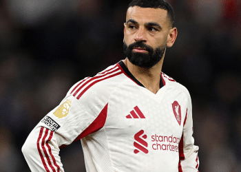 BIRMINGHAM, ENGLAND - MAY 15: Mohamed Salah of Liverpool looks on during the Premier League match between Aston Villa and Liverpool at Villa Park on May 15, 2026 in Birmingham, England.