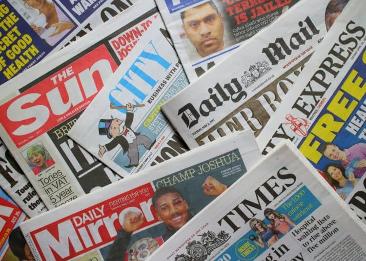 Illustrative image of multiple UK newspapers Media Sovereignty Act Media billionaires