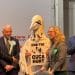 Rob Pownall in his giant gannet costume at Edinburgh Central count