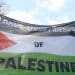 A Palestine flag with the words Trade Union Friends Of Palestine Trade unions to mark Nakba Day