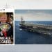 Trump holding Uno cards and an aircraft carrier