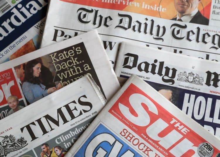Image of multiple UK newspapers illustrating Media Sovereignty Act Corporate media